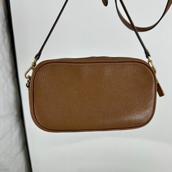 Michael Kors Double Zipper Jet Set Pebbled Leather Crossbody Bag Brown - Picture 4 of 15